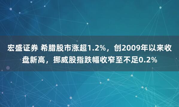 宏盛证券 希腊股市涨超1.2%，创2009年以来收盘新高，挪威股指跌幅收窄至不足0.2%